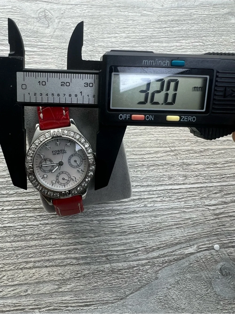 Fossil Women's Crystal Accent Watch - Red Leather Strap